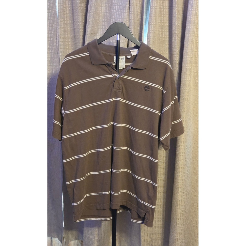Timberland Striped Polo Shirt Mens Size Large Brown White